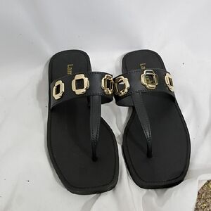 NWOB  Larroude Women's Black Dress Sandals with Gold Accents Size 6/7 No Box